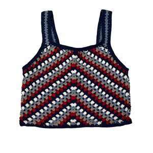 Hazel Moon Crochet Lined Cropped Tank Top Blue White Y2K Womens XS